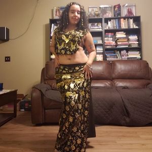 Black and gold vintage style belly dance costume